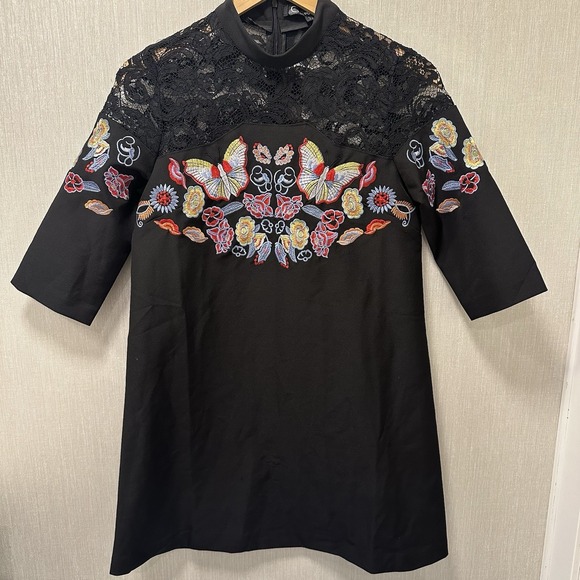 C'Fait Pour Vous , Made In France Dress 38, Embroidered Lace Detail Black Dress - Picture 2 of 13